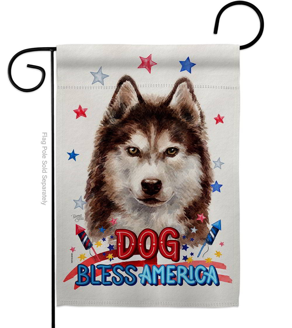 Patriotic Brown Siberian Husky Garden Flag