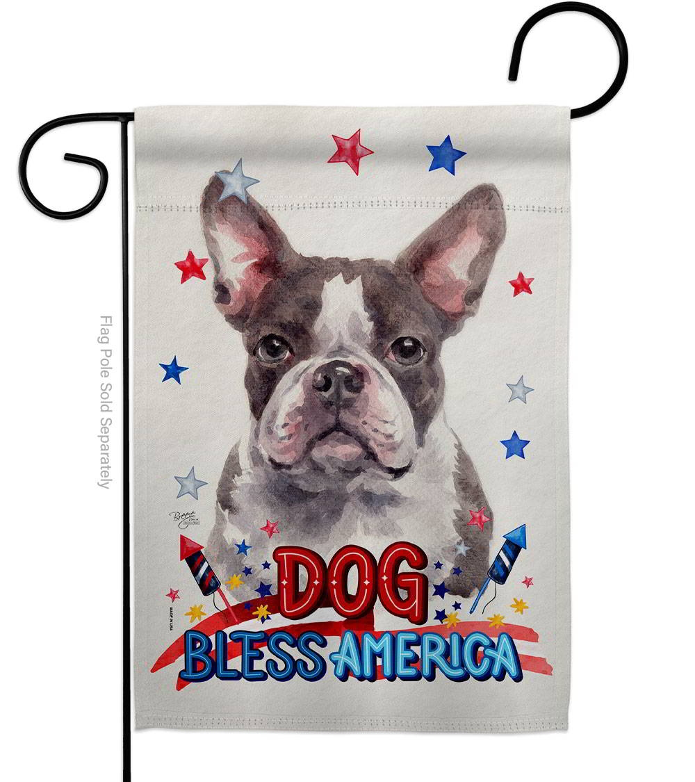 Patriotic Gray Boston Terrier Garden Flag