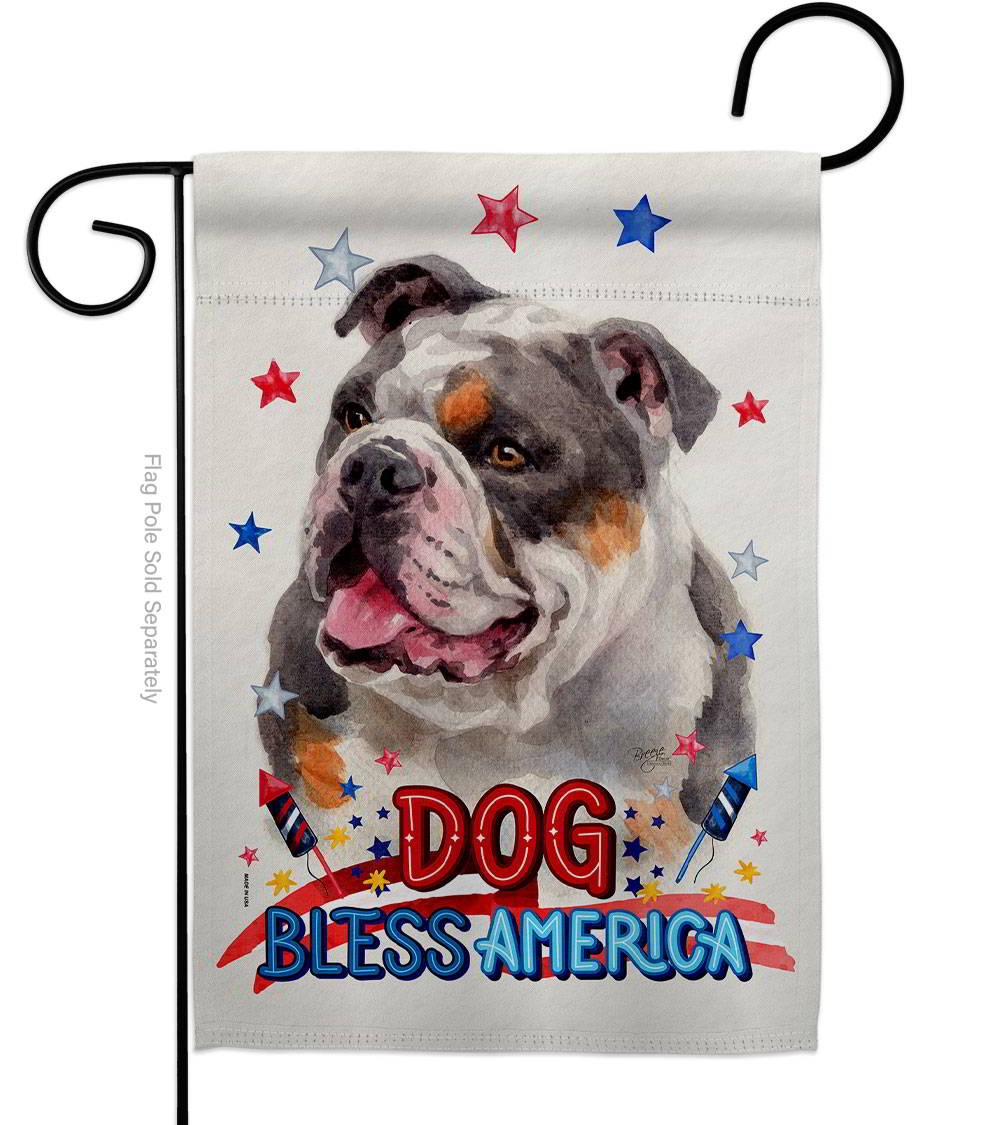 Patriotic Merle Bulldog Garden Flag