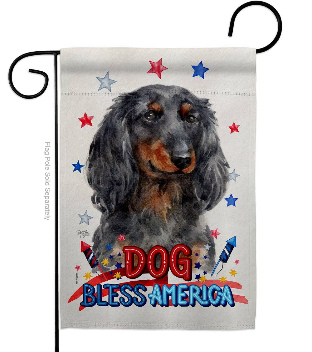 Patriotic Blue Long Hair Dachshund Garden Flag