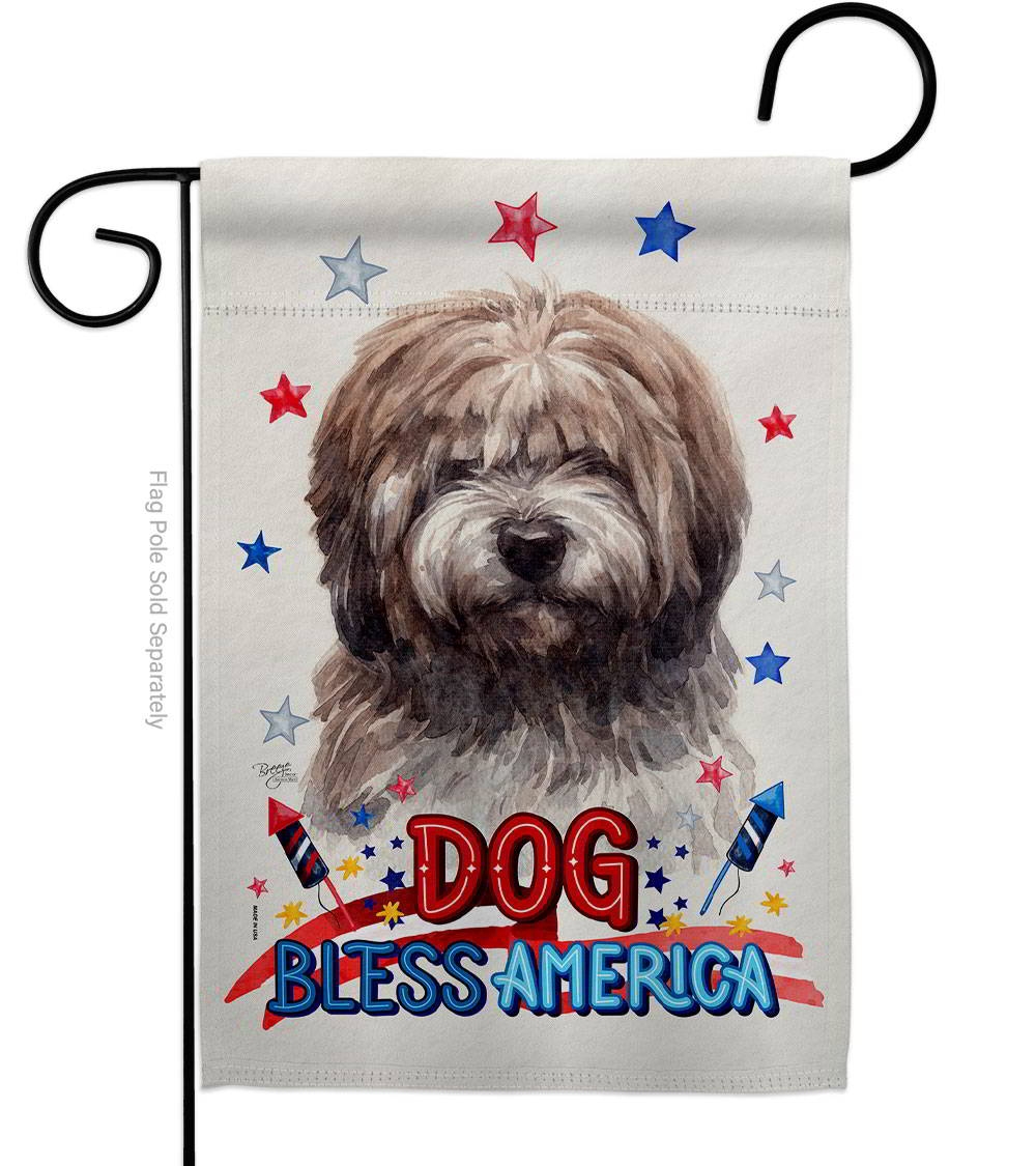 Patriotic Brindle Tibetan Terrier Garden Flag