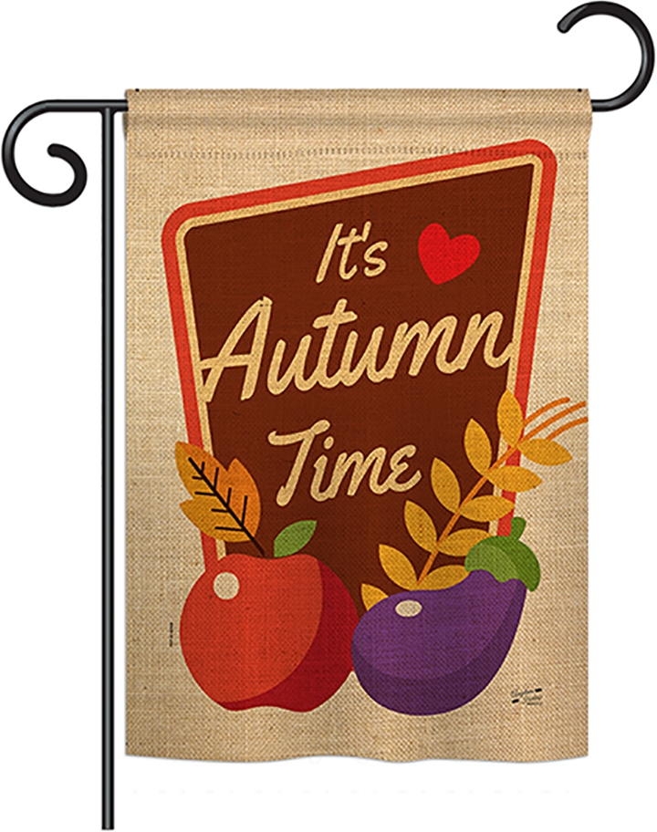 It's Autumn Time Double Burlap Garden Flag