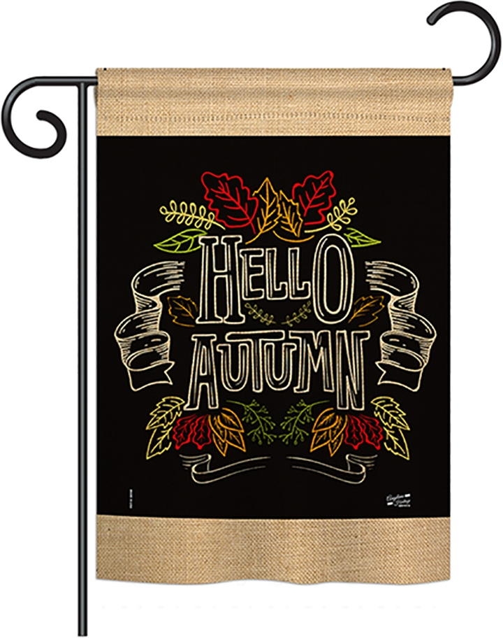 Chalkboard Hello Autumn Double Burlap Garden Flag