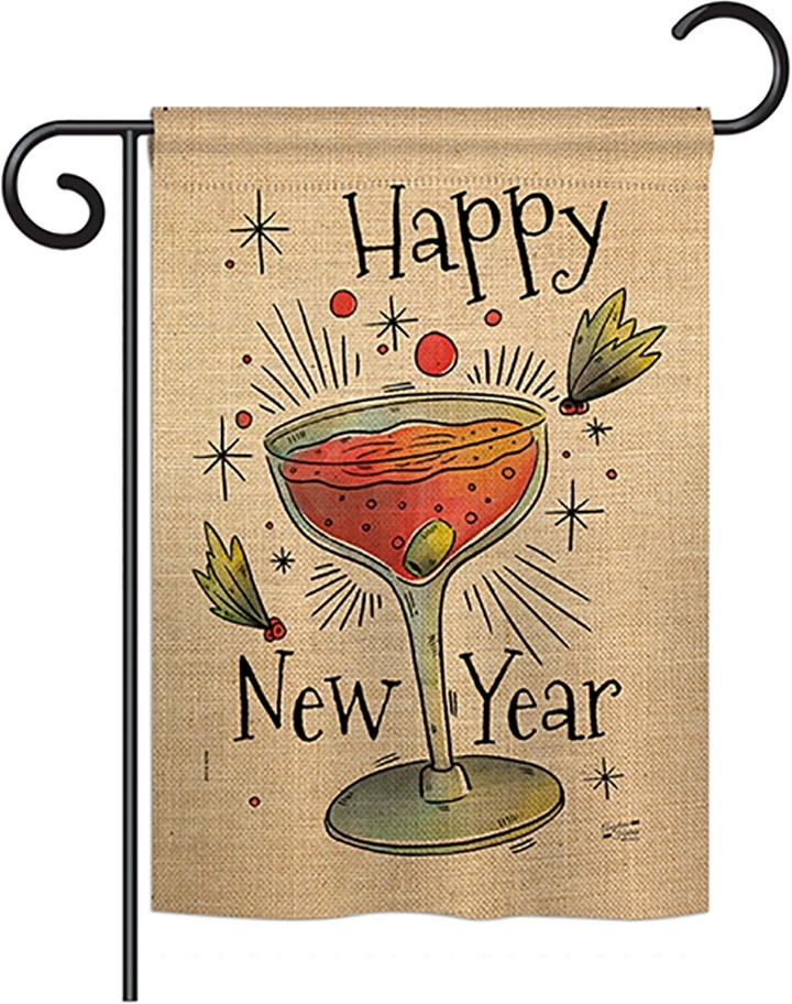 Cheers Happy New Year Double Burlap Garden Flag