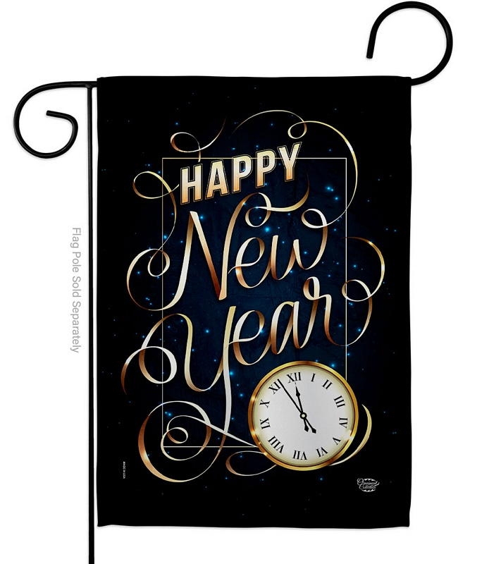 New Year Clock Garden Flag