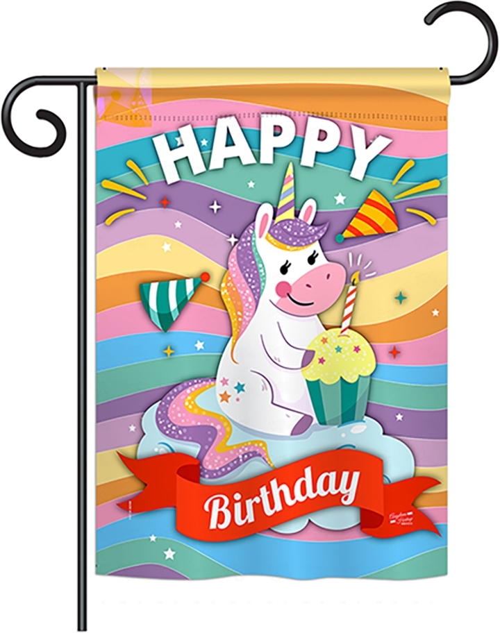 Unicorn Happy Birthday Garden Flag