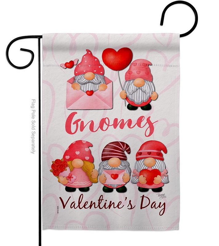 Valentine\'s Gnome Greeters Garden Flag