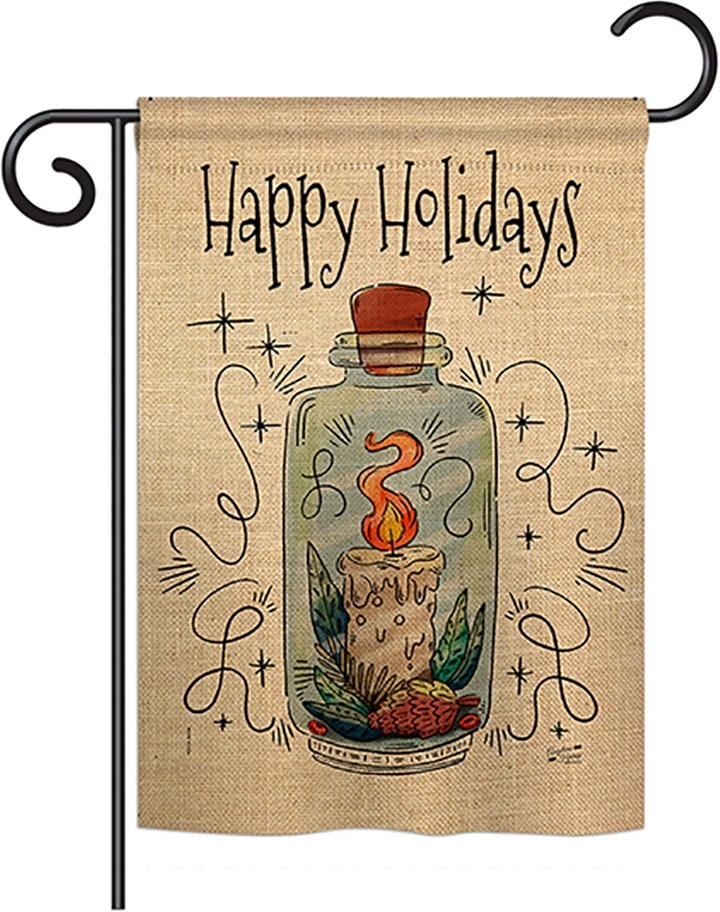 Sparkle Happy Holidays Double Burlap Garden Flag