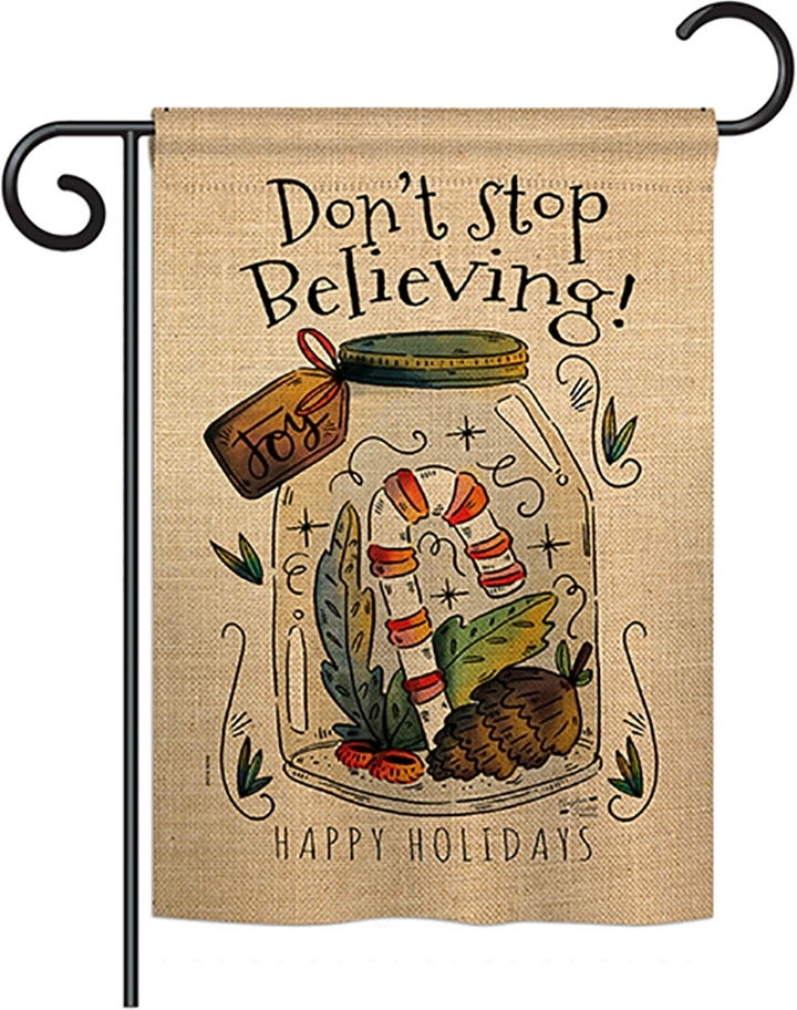 Dont Stop Believing Double Burlap Garden Flag