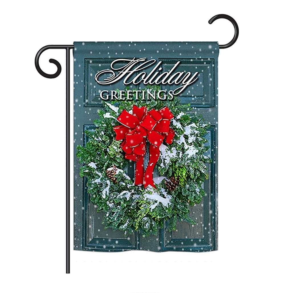 Holiday Greeting Wreath Garden Flag