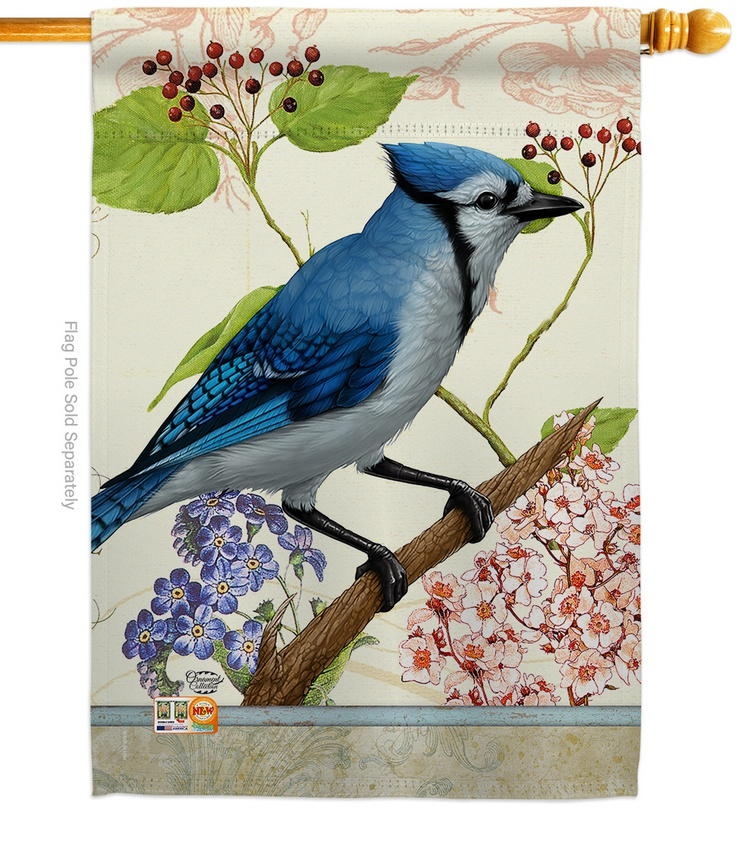 Blue Jay Floral House Flag