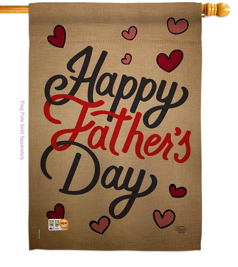 Happy Father\'s Day Hearts Burlap House Flag