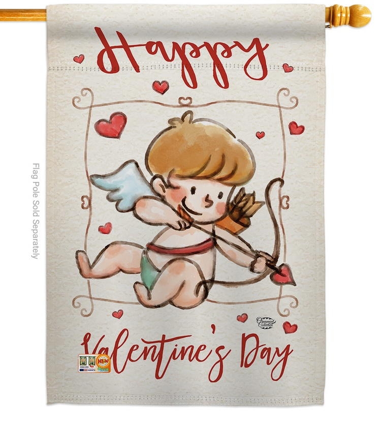 Happy Valentine\'s Day Cupid House Flag