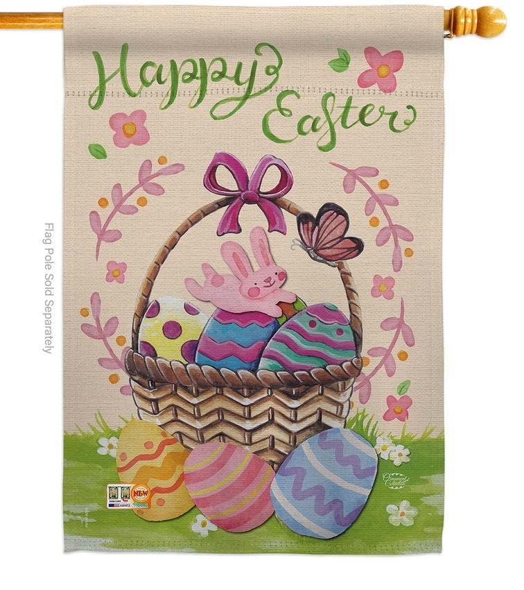 Happy Easter Colourful Basket Eggs House Flag