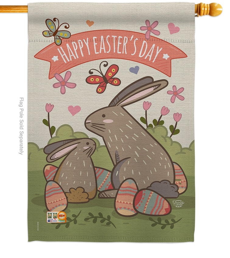 Happy Easter\'s Day Colourful Bunny Eggs House Flag