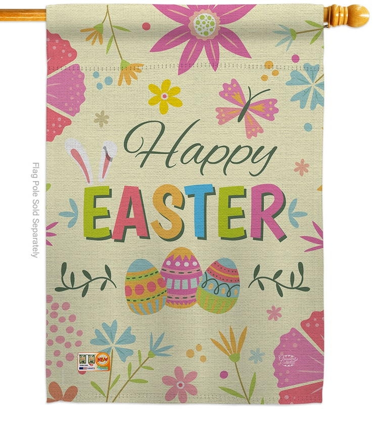 Happy Easter Colourful Flowers House Flag