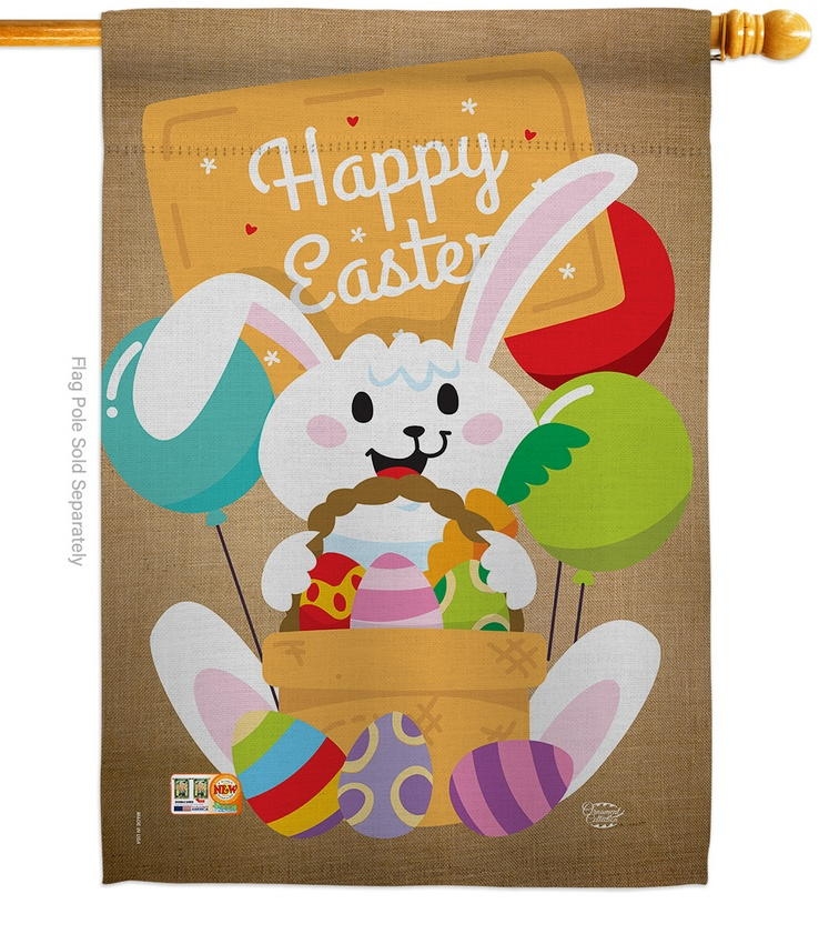 Colourful Happy Easter Egg With Bunny House Flag