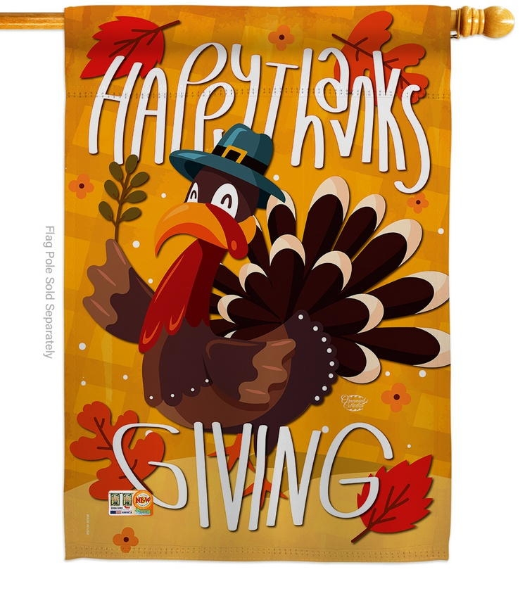 Happy Thanks Giving Turkey House Flag