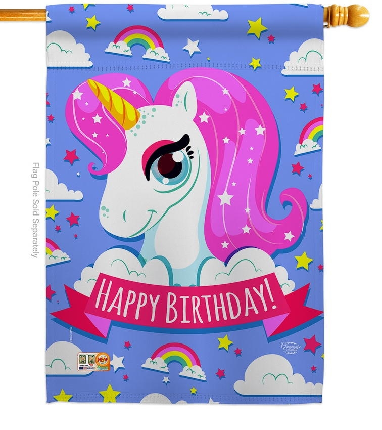 Magical Unicorn Birthday House Flag