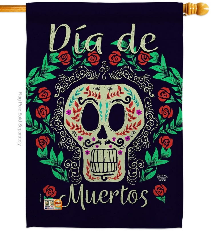 Dia De Muertos Skeleton House Flag