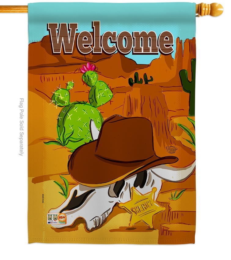 Welcome Longhorn Skull House Flag