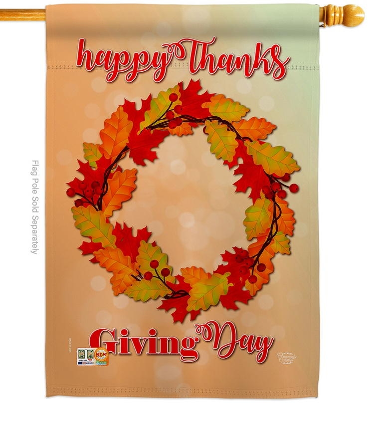 Thanksgiving Day Wreath House Flag