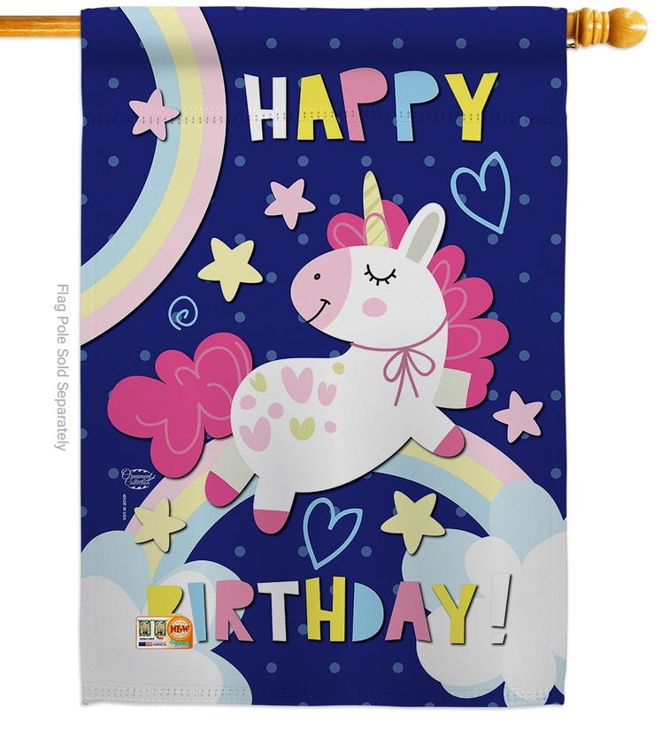 Cute Unicorn Birthday House Flag