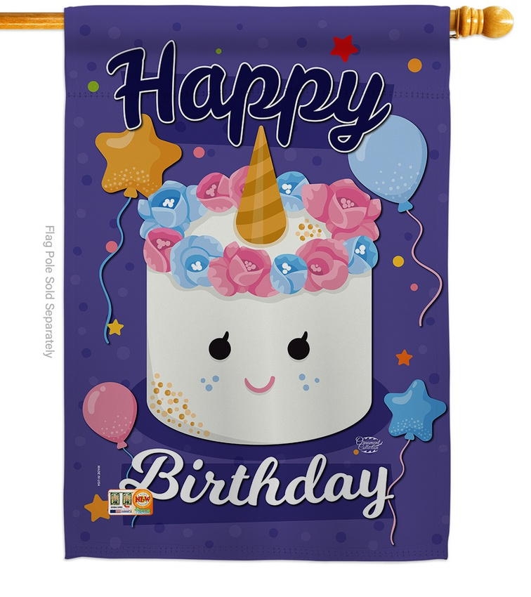 Unicorn Birthday Cake House Flag