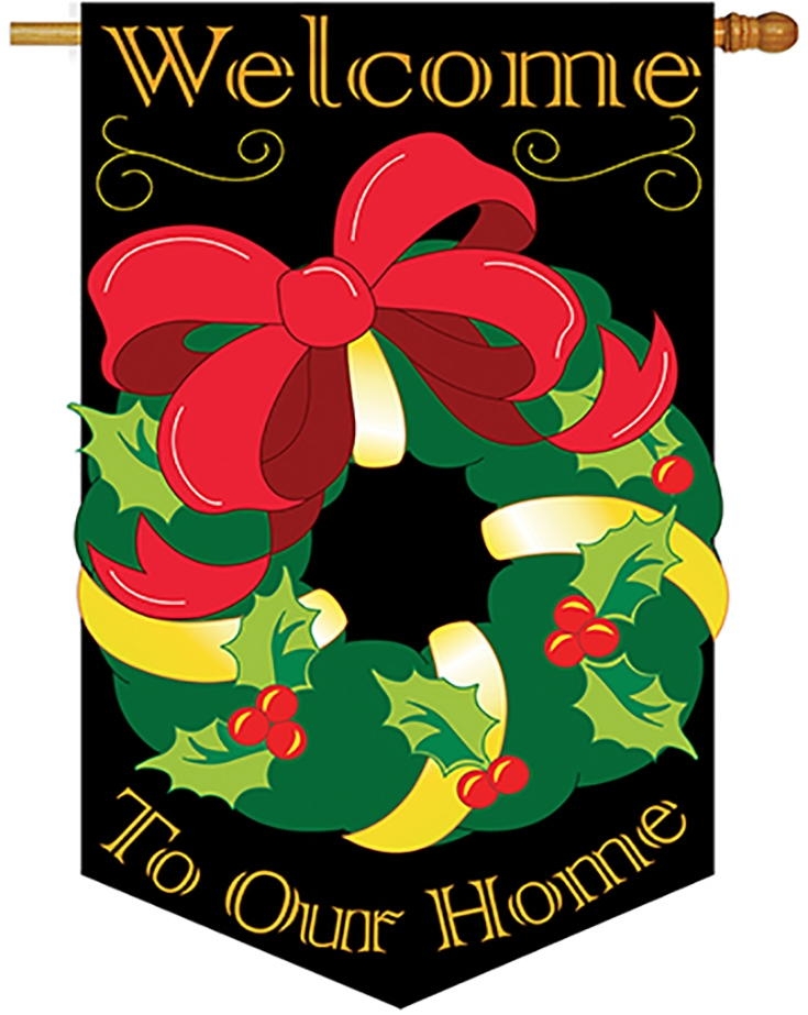 Christmas Wreath Applique House Flag