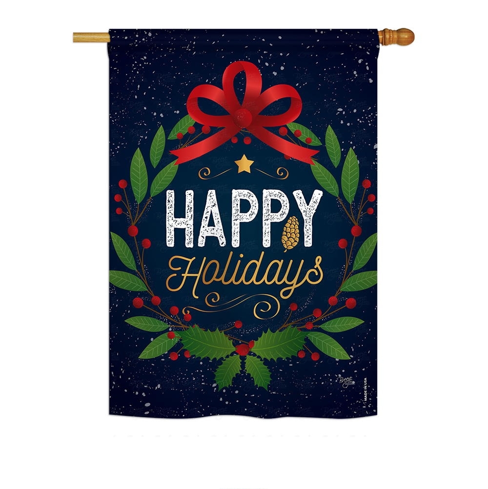 Happy Holidays Wreath House Flag