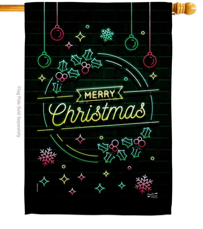 Christmas Neon Light House Flag