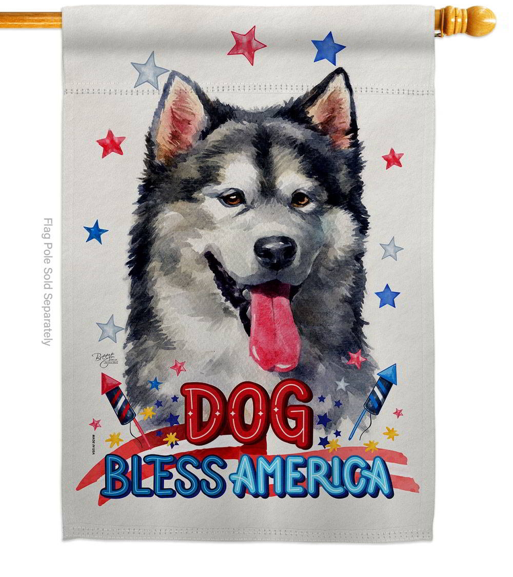Patriotic Alaskan Malamute House Flag