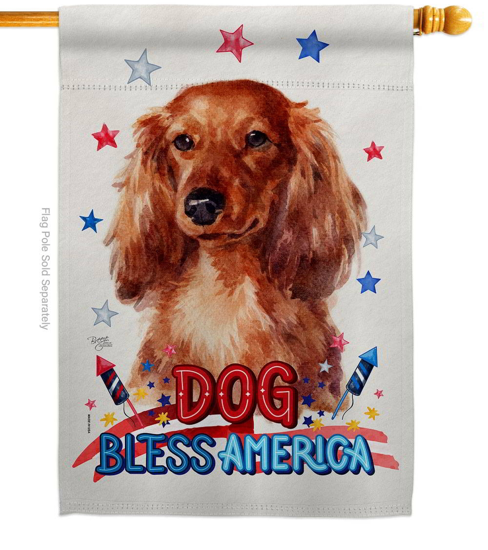 Patriotic Long Hair Dachshund House Flag