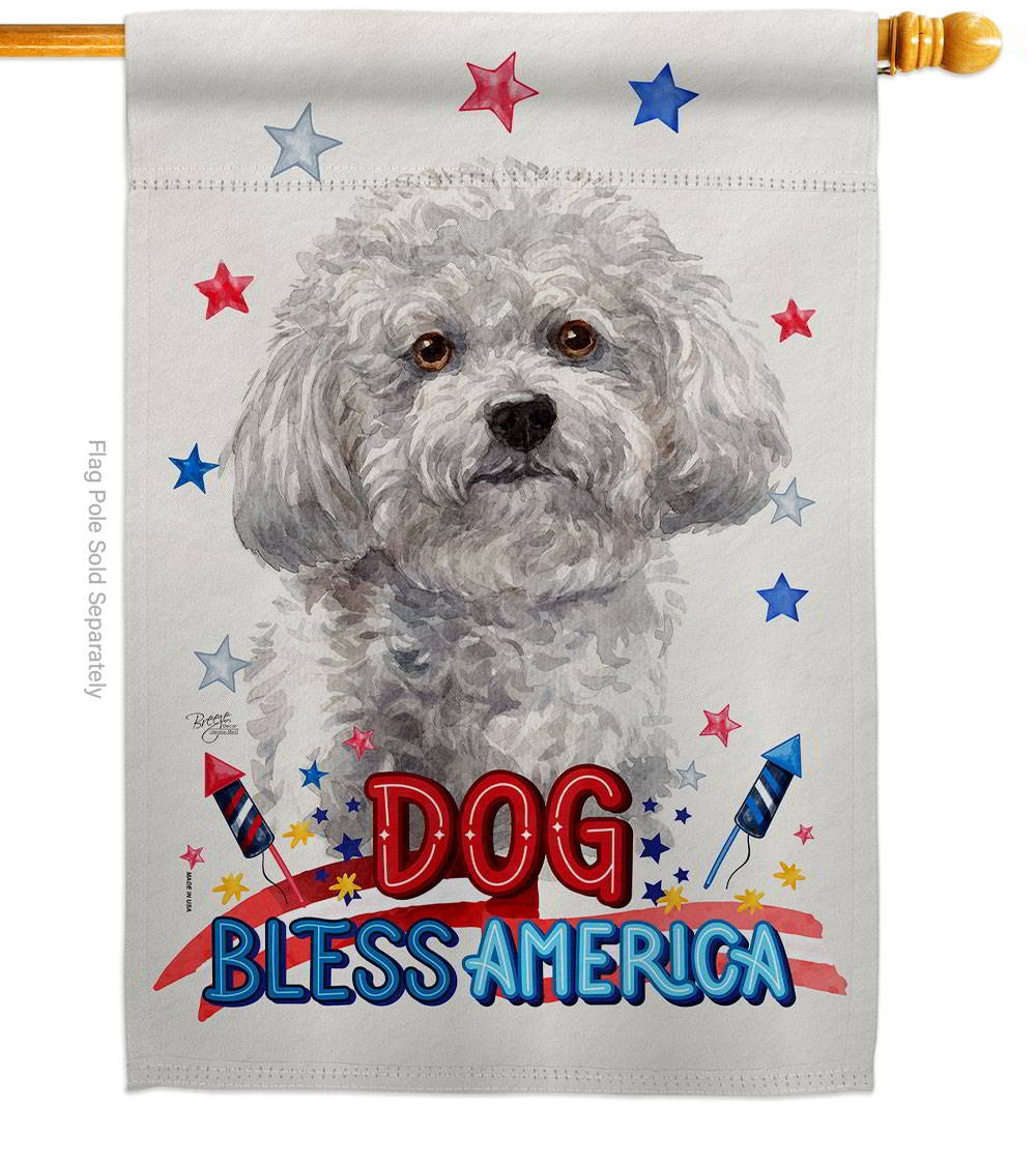 Patriotic Bichon Frise House Flag