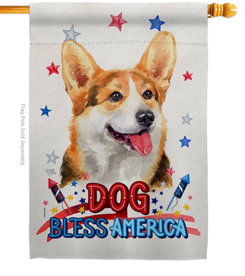 Patriotic Pembroke Welsh Corgi House Flag