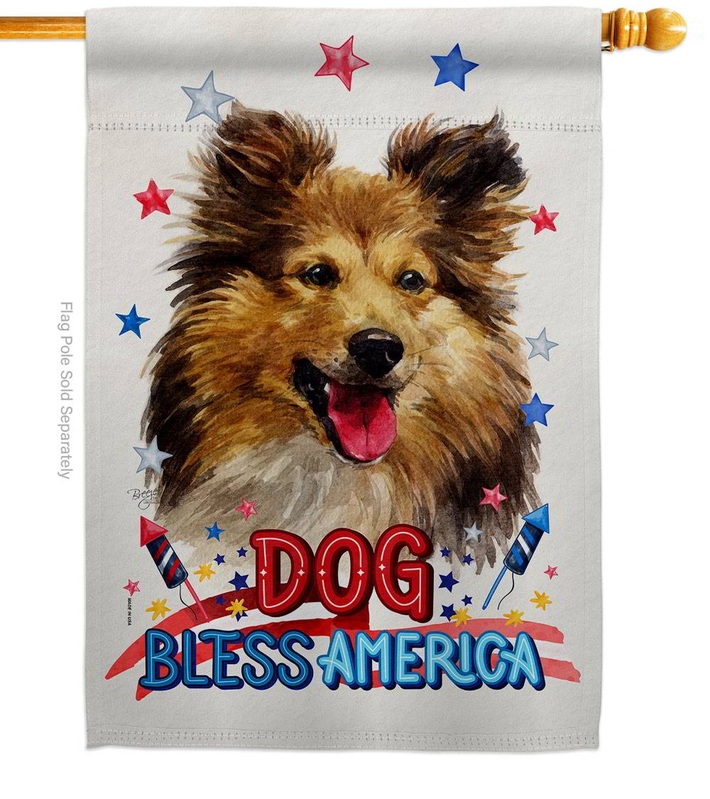 Patriotic Shetland Sheepdog House Flag