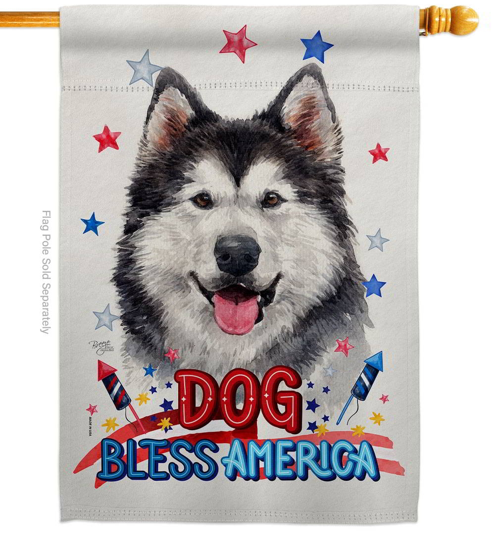 Patriotic Siberian Husky House Flag