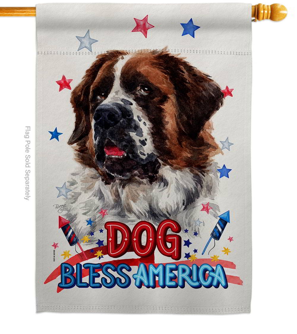 Patriotic St Bernard Dog House Flag