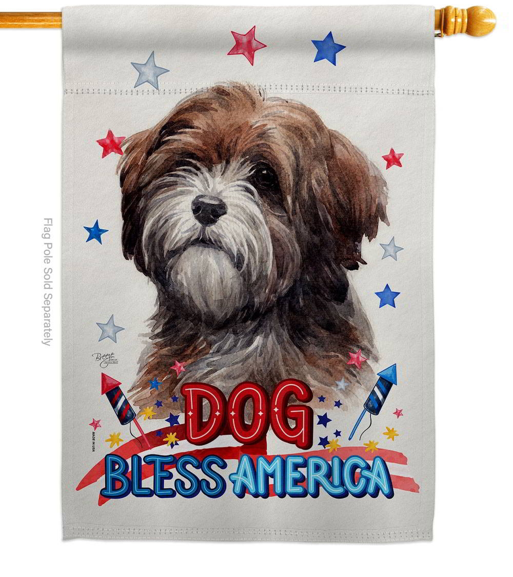 Patriotic Brown Tibetan Terrier House Flag