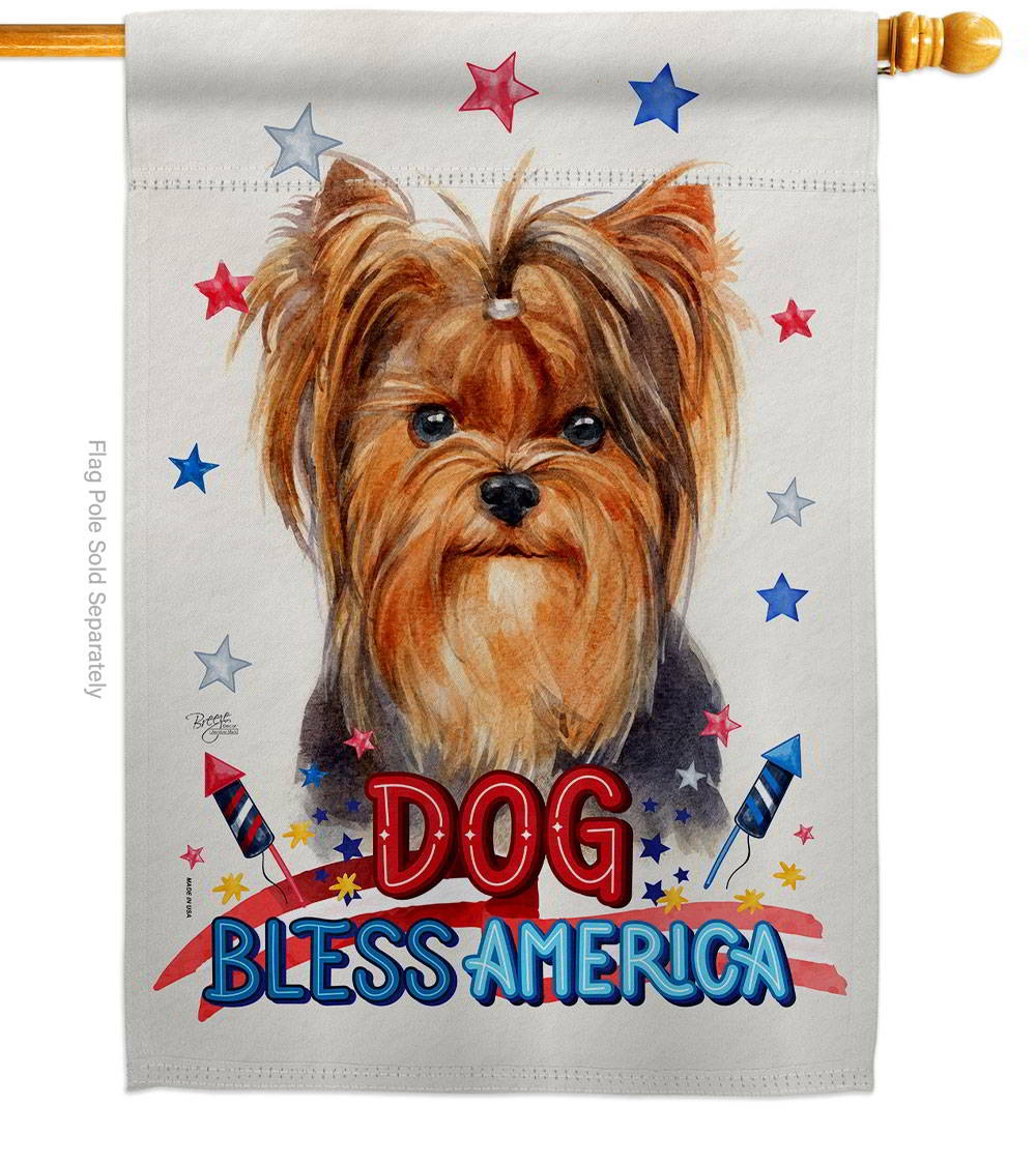 Patriotic Yorkie House Flag