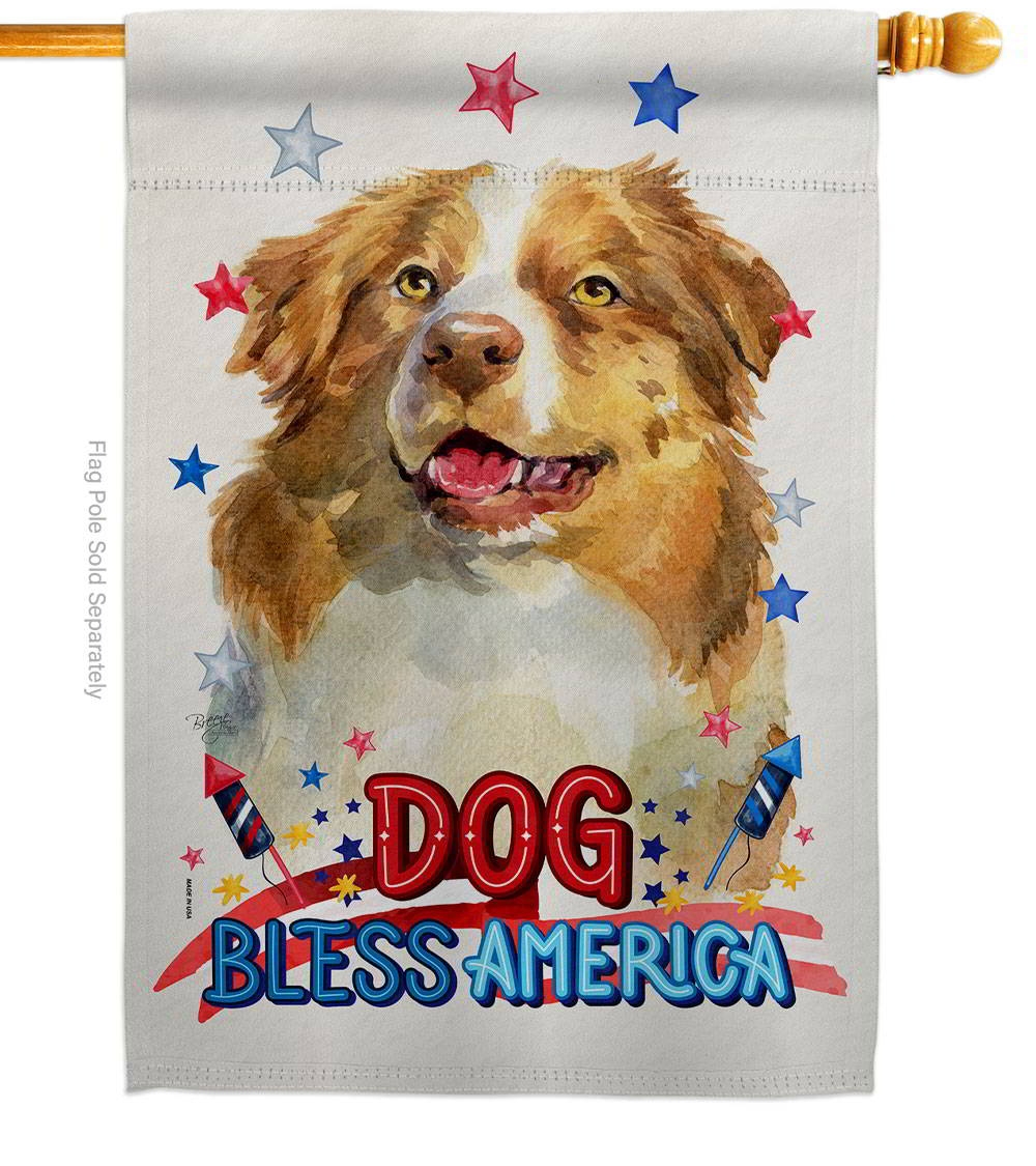 Patriotic Yellow Australian Shepherd House Flag