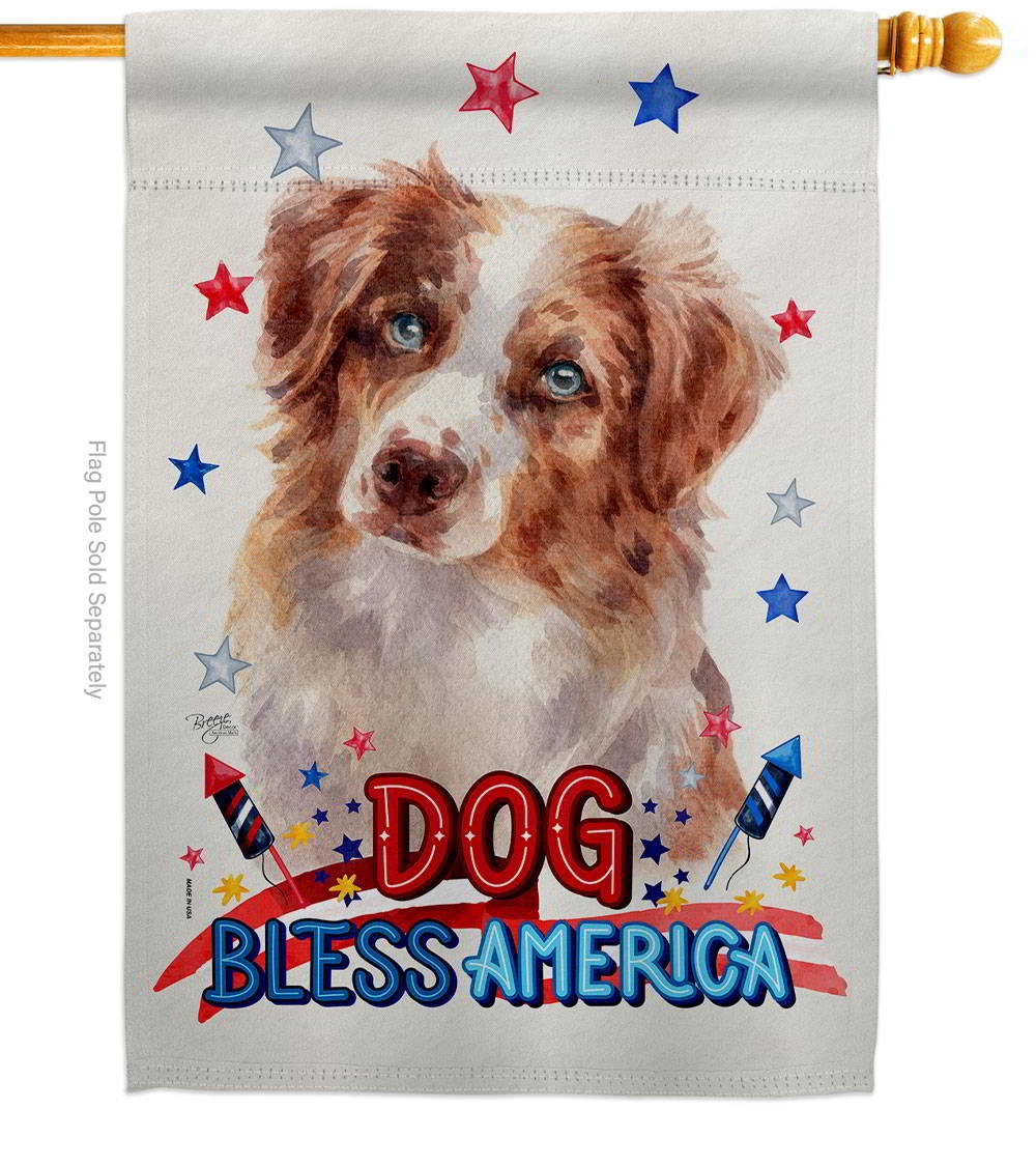 Patriotic Red Australian Shepherd House Flag