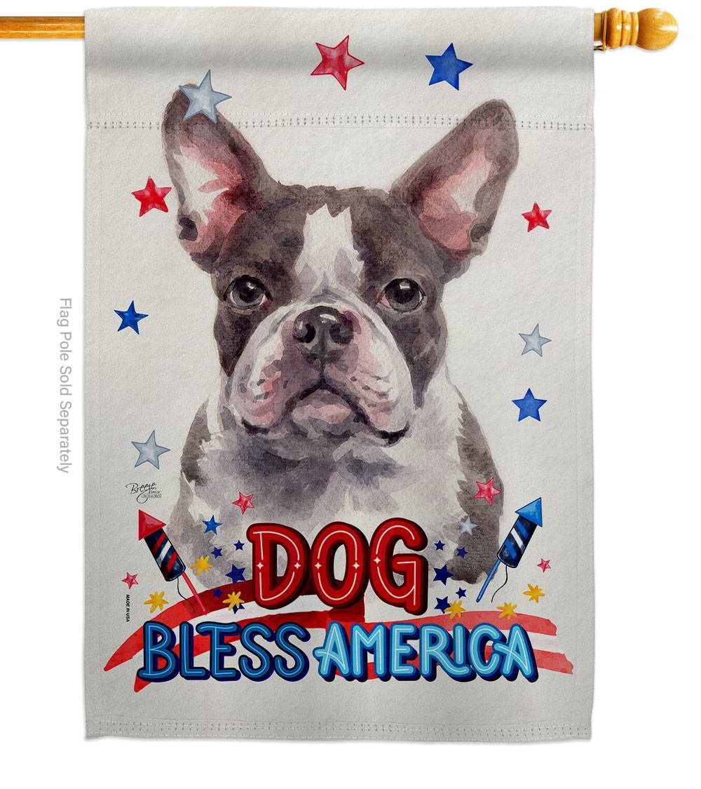 Patriotic Gray Boston Terrier House Flag