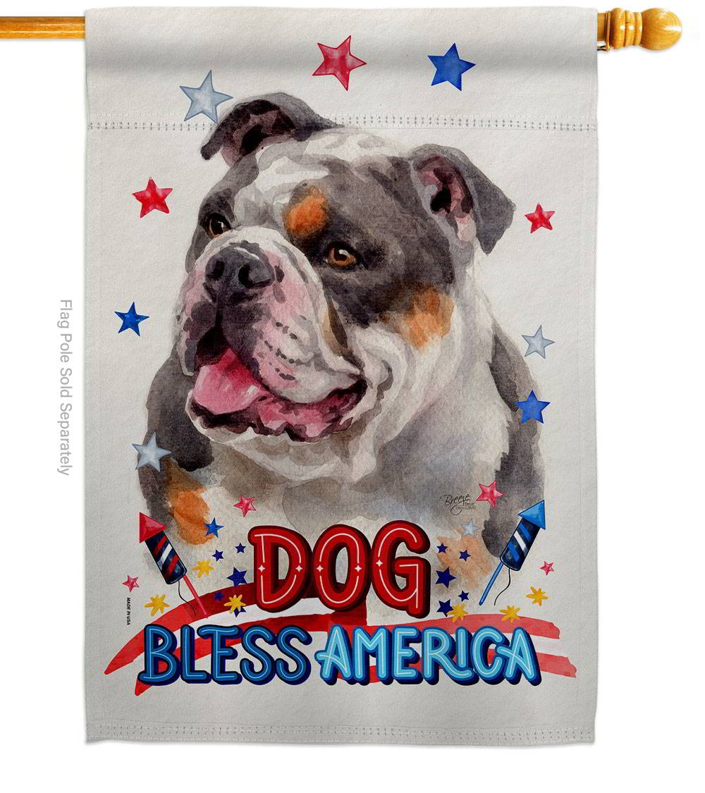 Patriotic Merle Bulldog House Flag