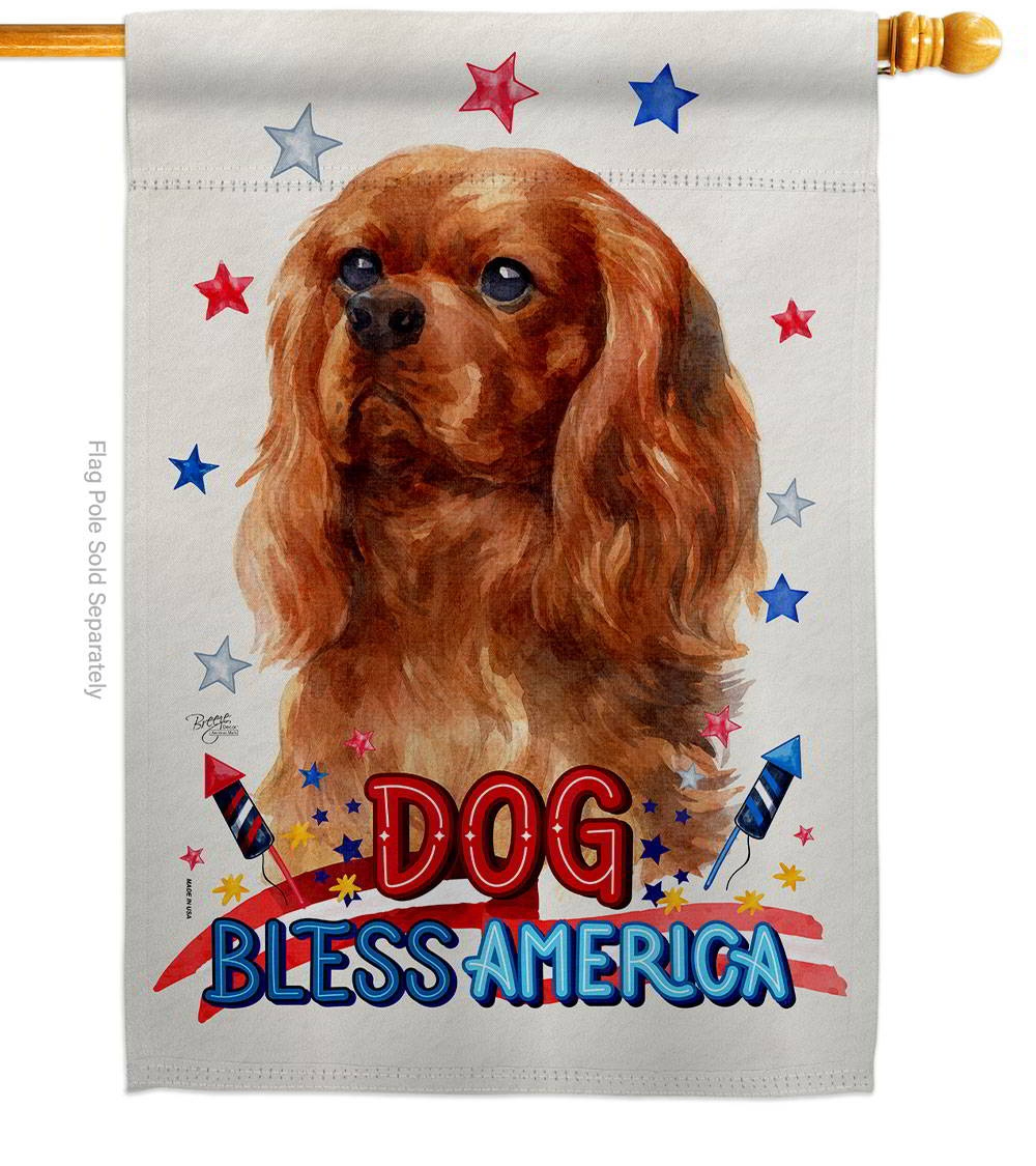 Patriotic Ruby Cavalier King Spaniel House Flag