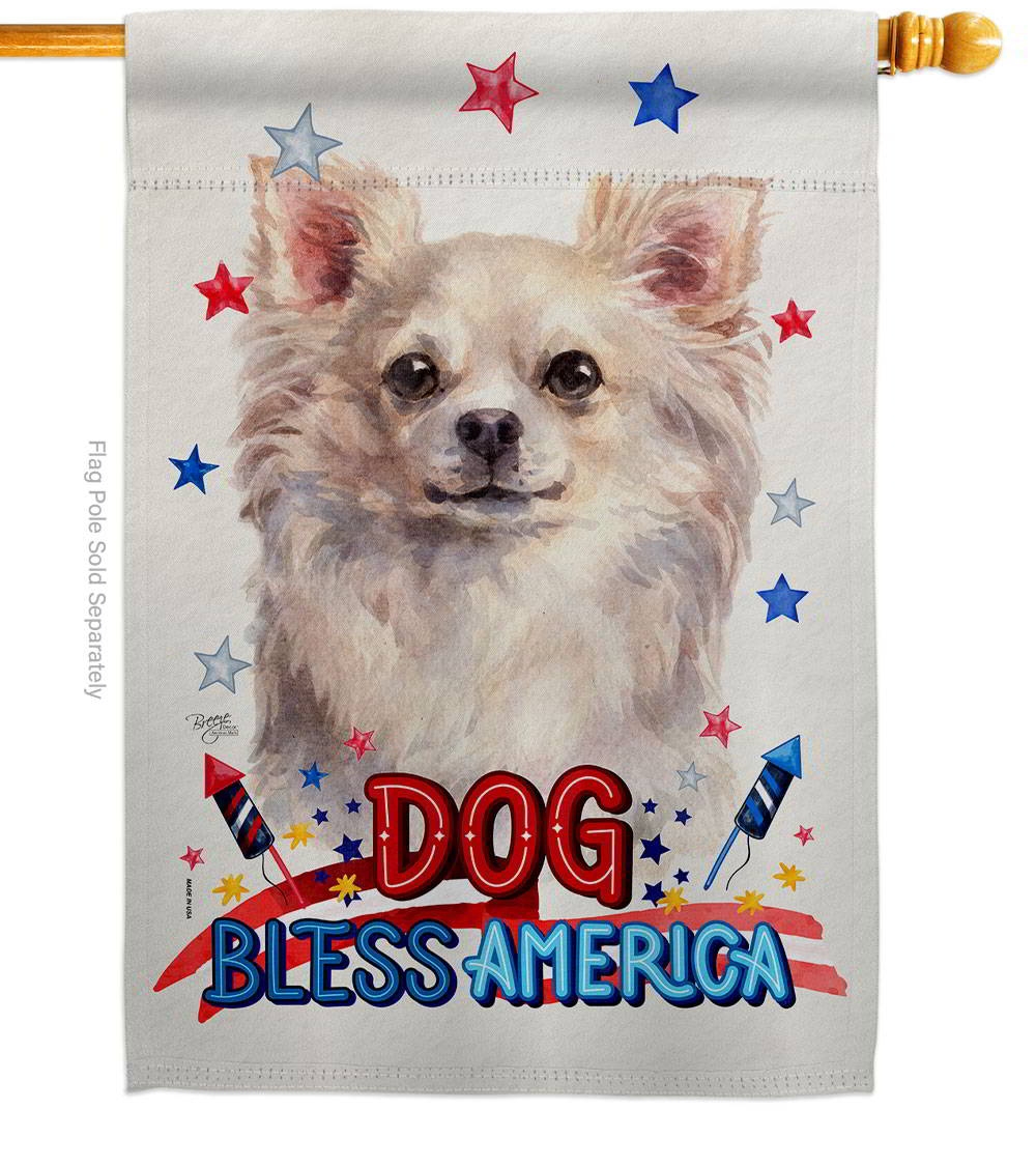 Patriotic White Chihuahua House Flag