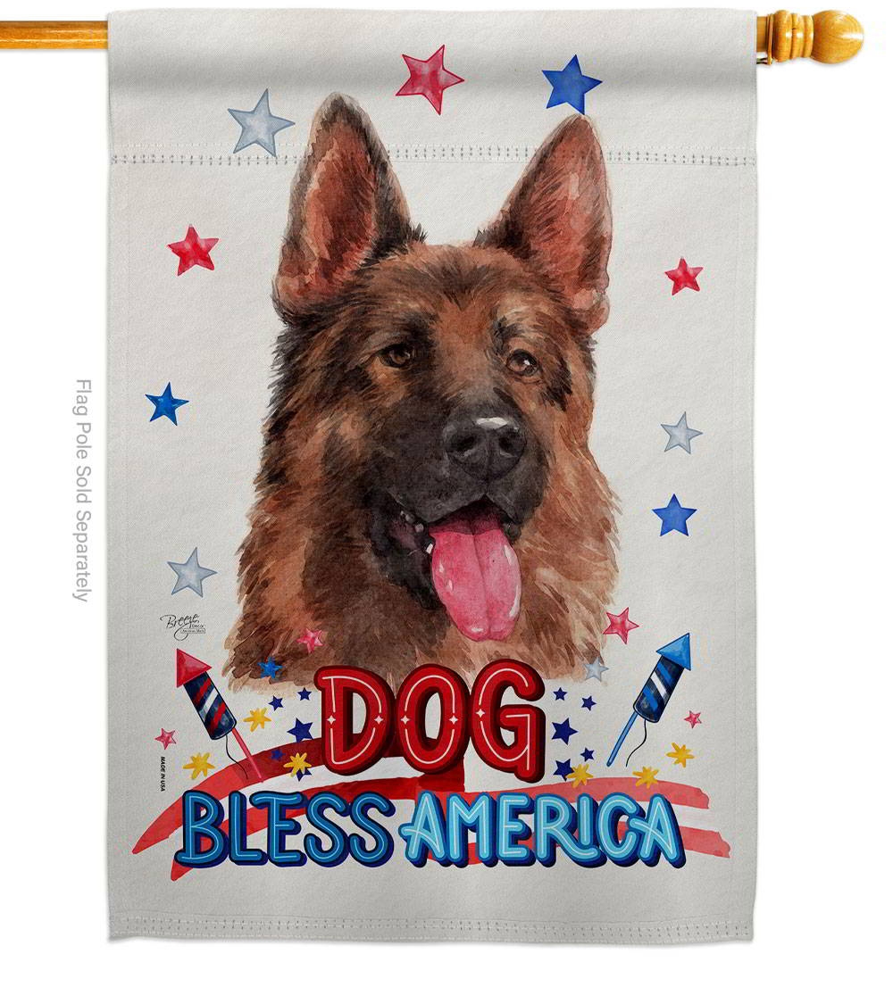 Patriotic Red German Shepherd House Flag