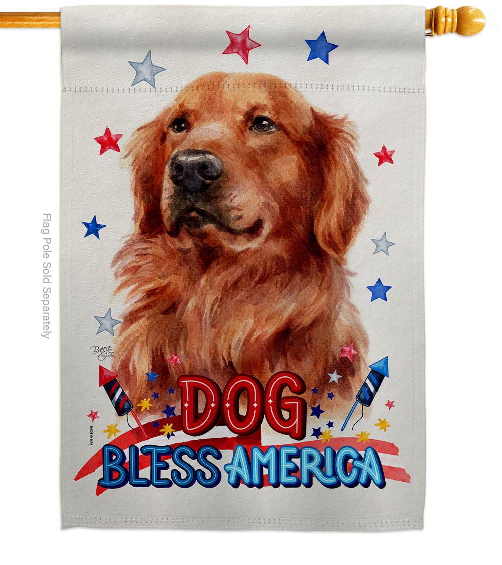 Patriotic Red Golden Retriever House Flag