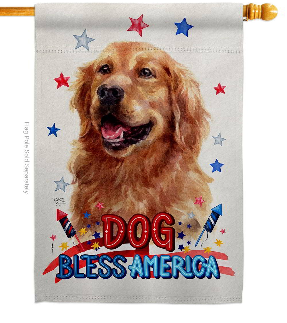 Patriotic Dark Golden Retriever House Flag