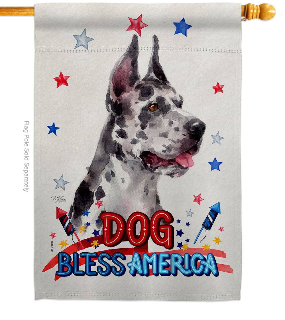 Patriotic Harlequin Great Dane House Flag